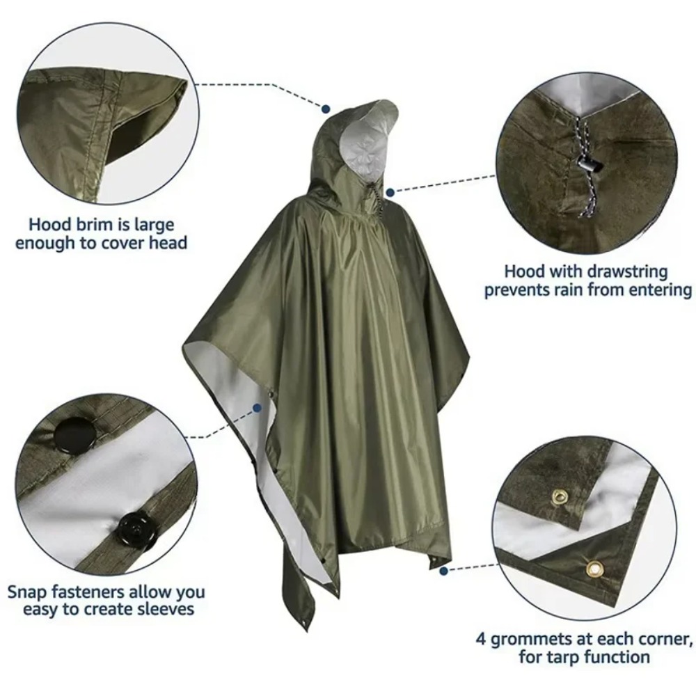 معطف واق من المطر عسكري متعدد  - مراجعة Emergency Poncho Rain وسعره